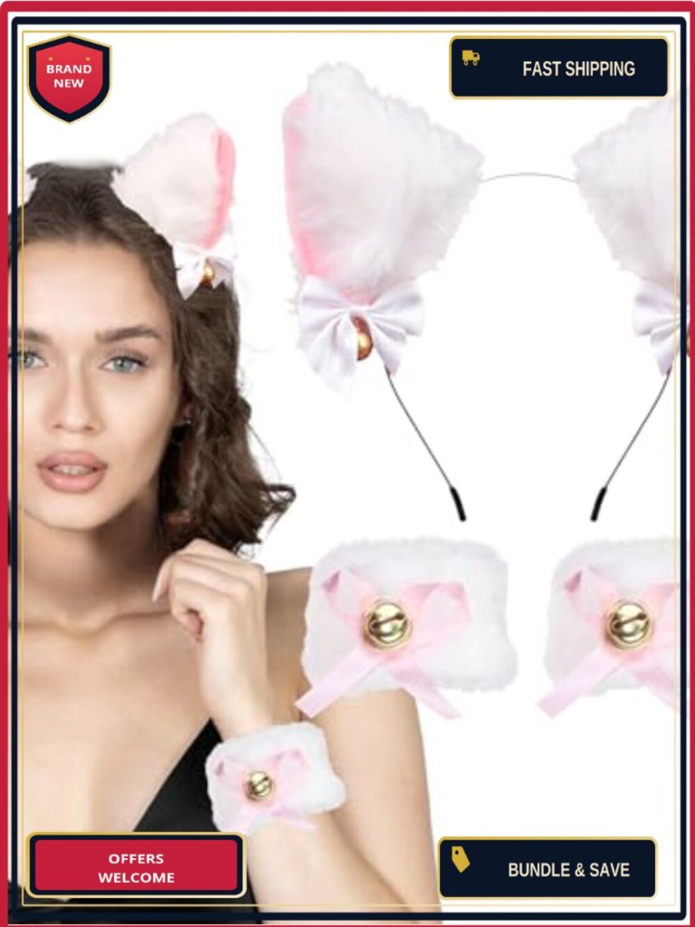 Cat Ear Headband Wristbands Set Faux Fur Cosplay Party Costume Accessories
